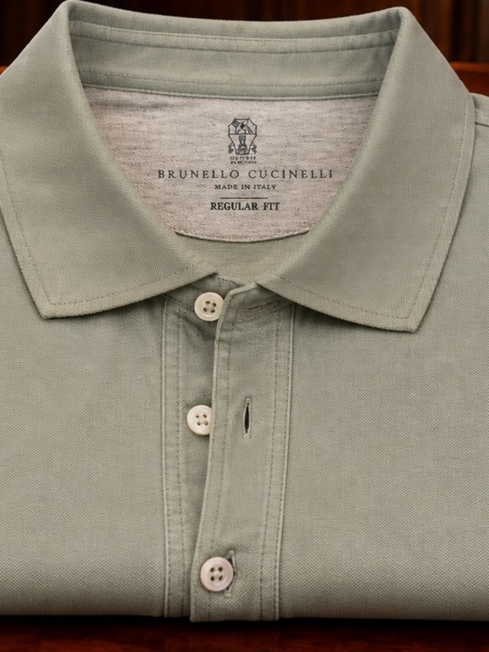 Brunello Cucinelli 100% Premium Italian Cotone Sage Green Polo